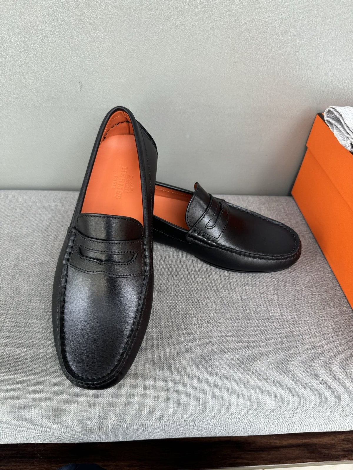 Hermès Black Slip-On Loafers — front