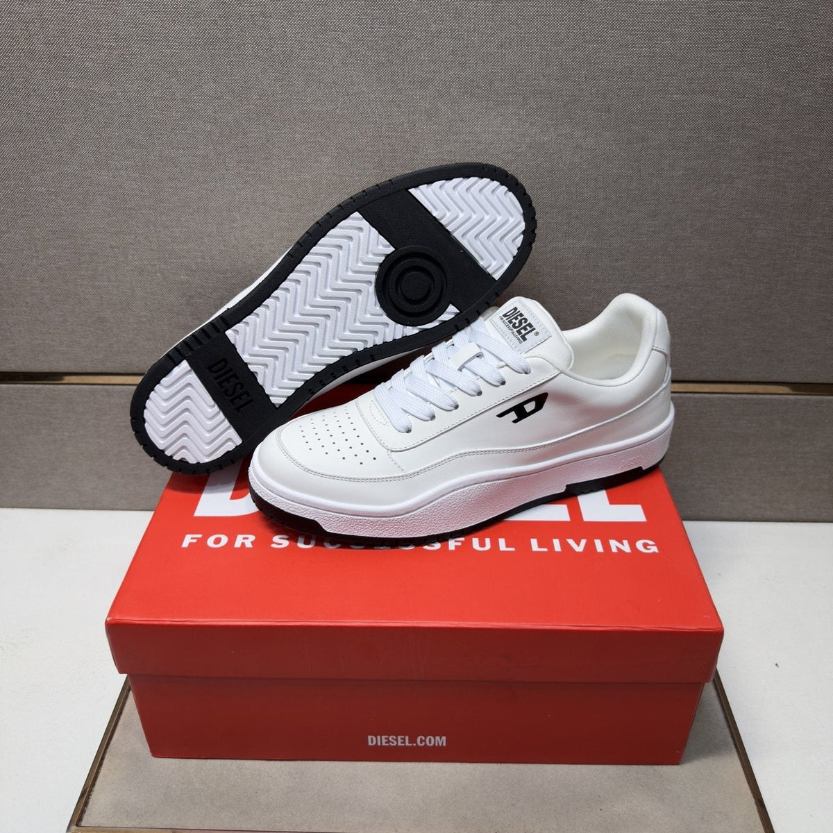 DIESEL White and Black Low-Top Sneakers — side