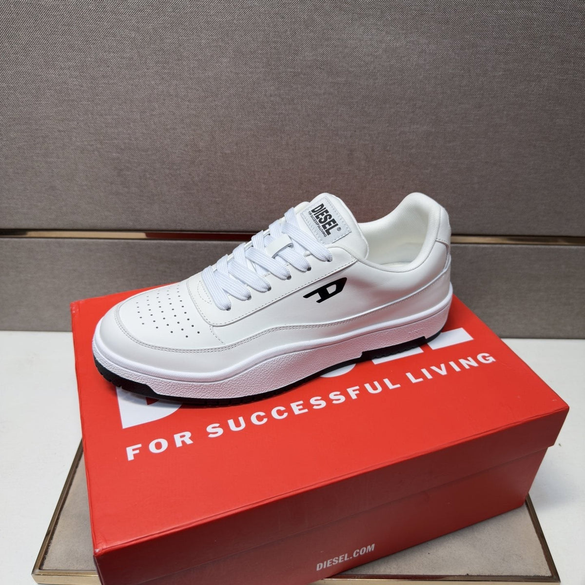 DIESEL White and Black Low-Top Sneakers — front