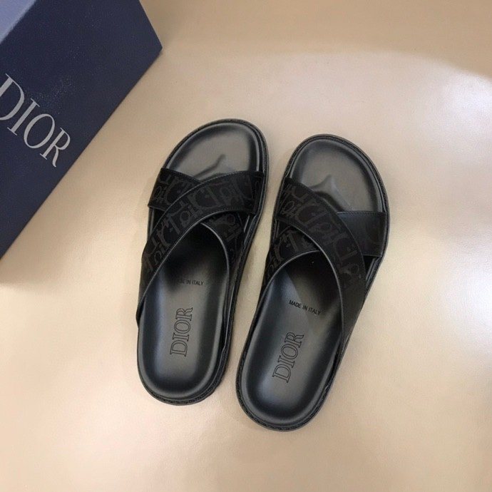 Dior Black Crisscross Slide Sandals — front