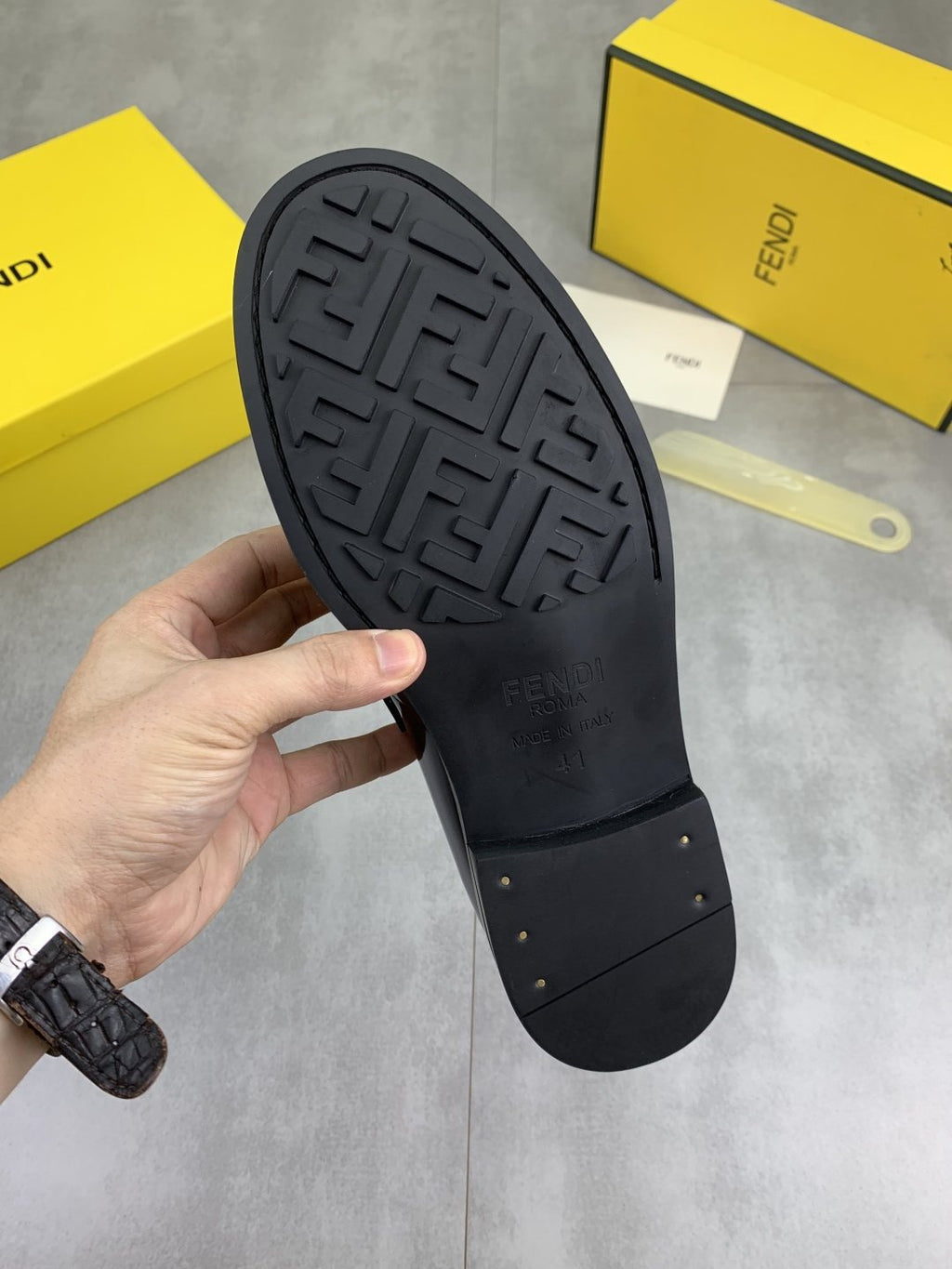 Fendi Black Glossy Buckle Loafers — back