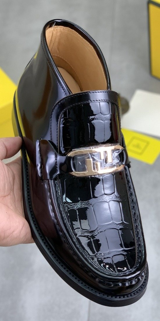 Fendi Black Glossy Buckle Loafers — front