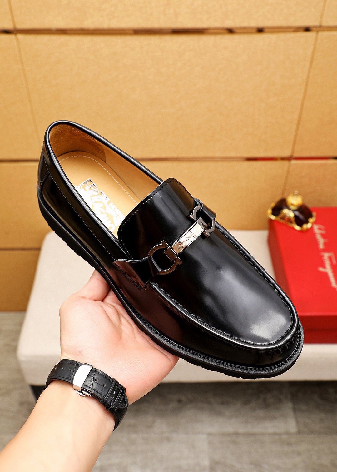 Ferragamo Black Bit Loafers — model