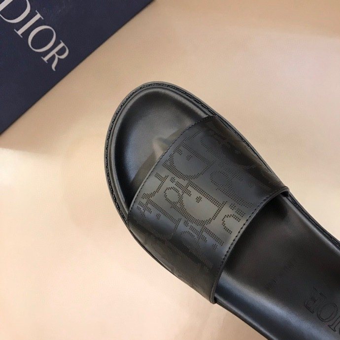 Dior Black Embossed Strap Slide Sandals — detail