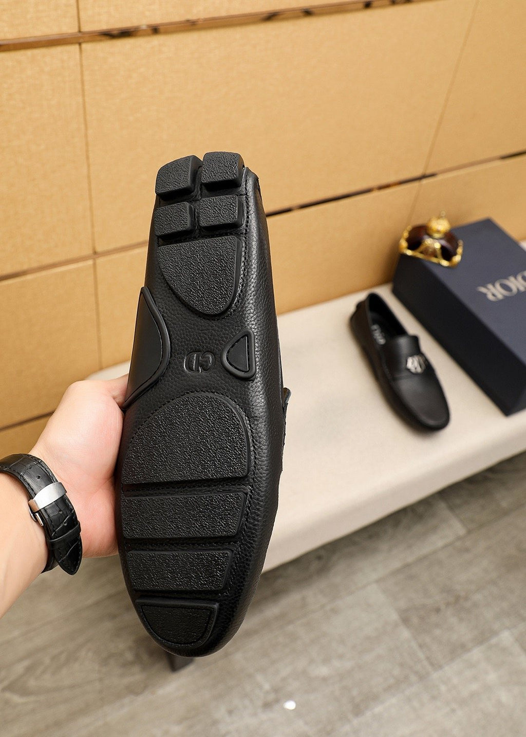 Dior Black Textured Leather Loafers — detail