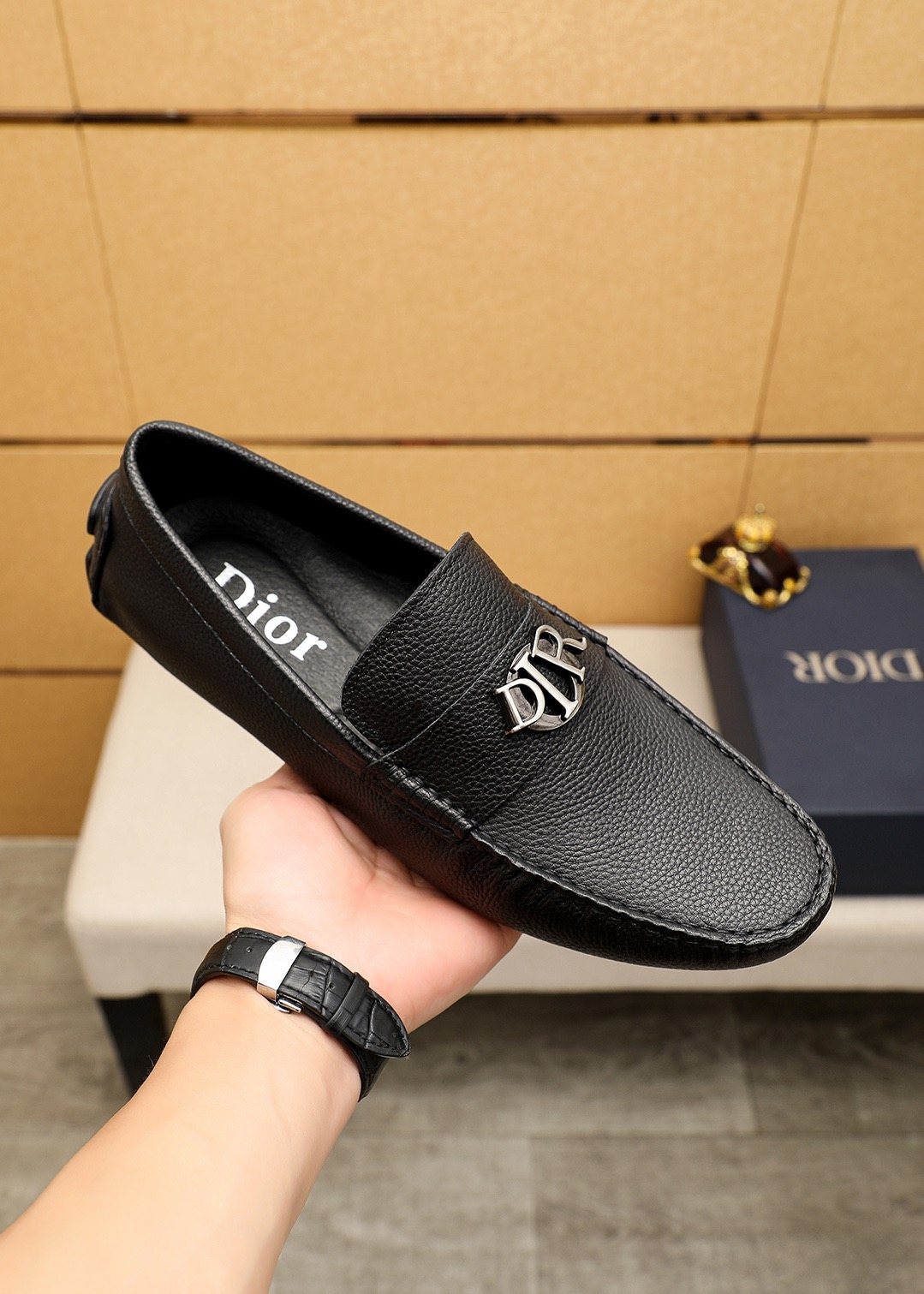 Dior Black Textured Leather Loafers — model