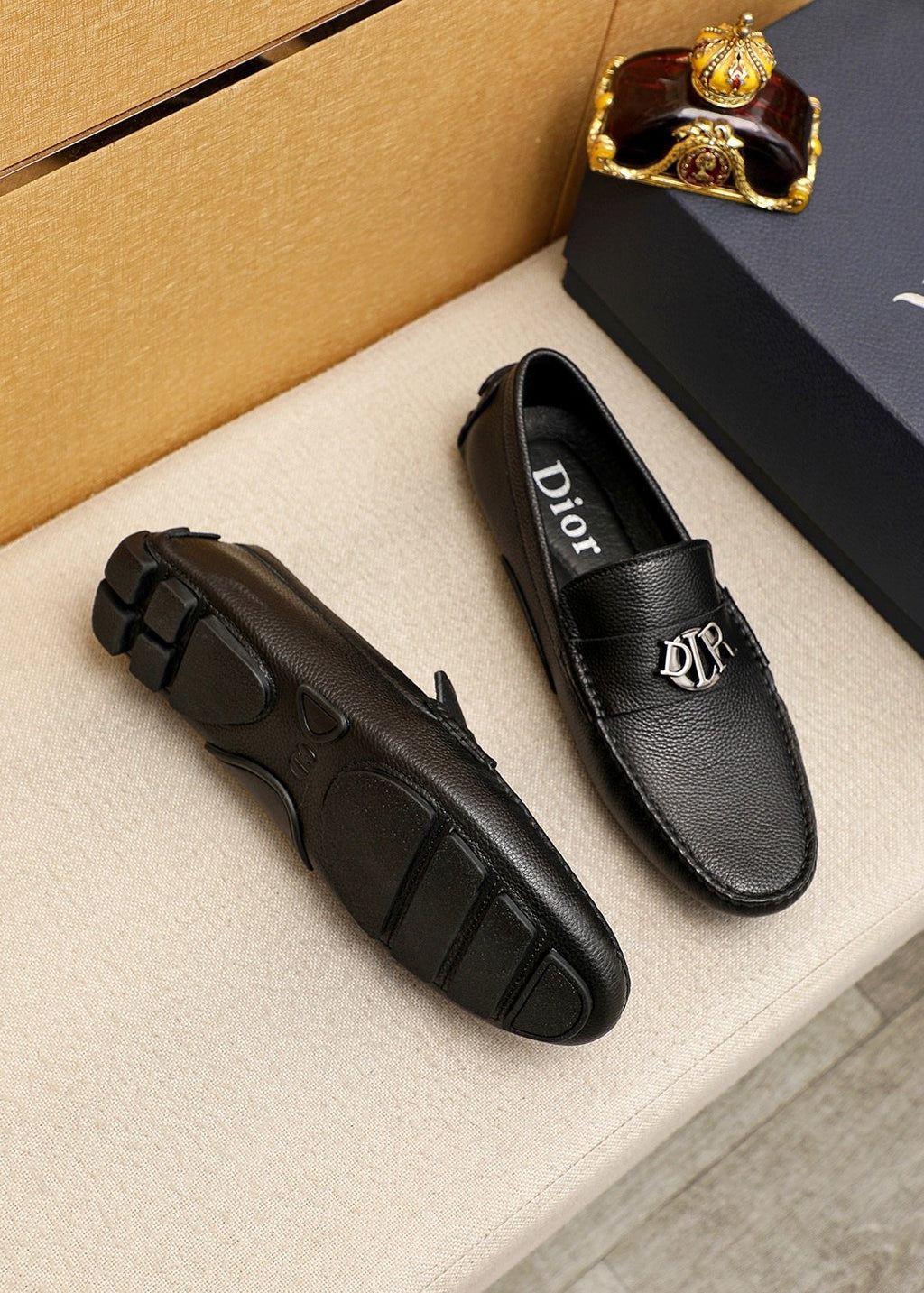 Dior Black Textured Leather Loafers — front
