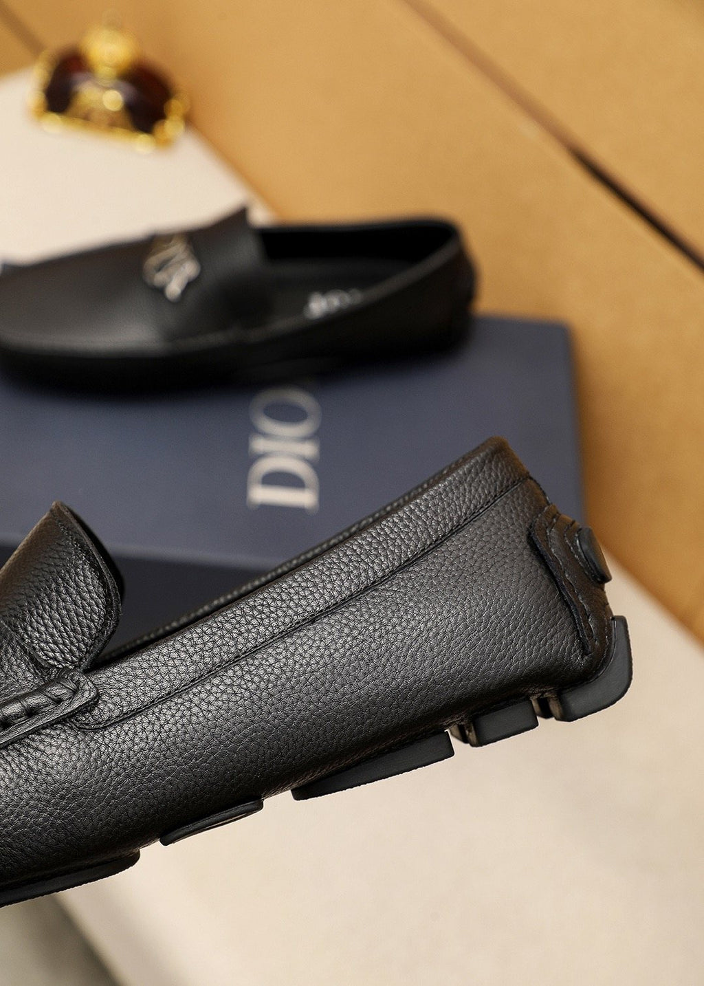 Dior Black Textured Leather Loafers — detail