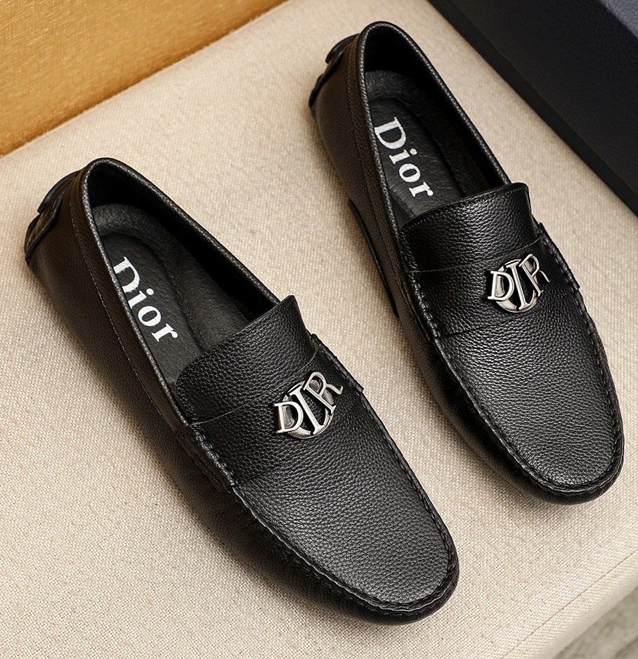 Dior Black Textured Leather Loafers — hero