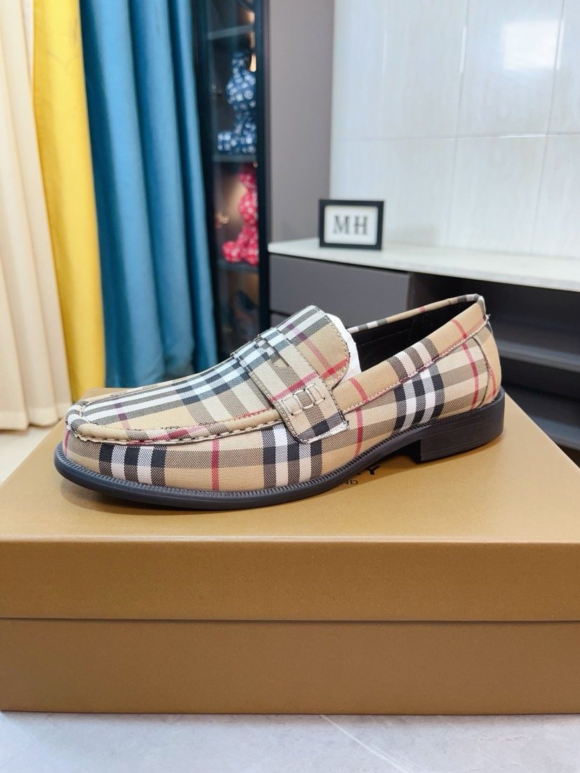Burberry Beige Check Plaid Loafers — front