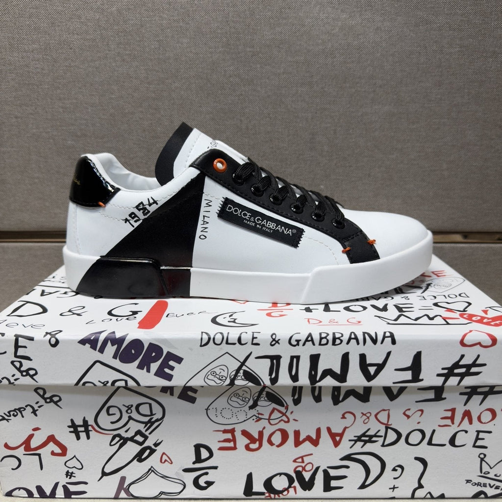 Dolce & Gabbana White Black Orange Low-Top Sneakers — side