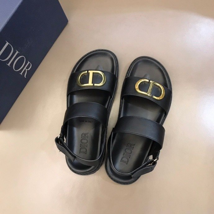 Dior Black Gold-Tone Hardware Sandals — front