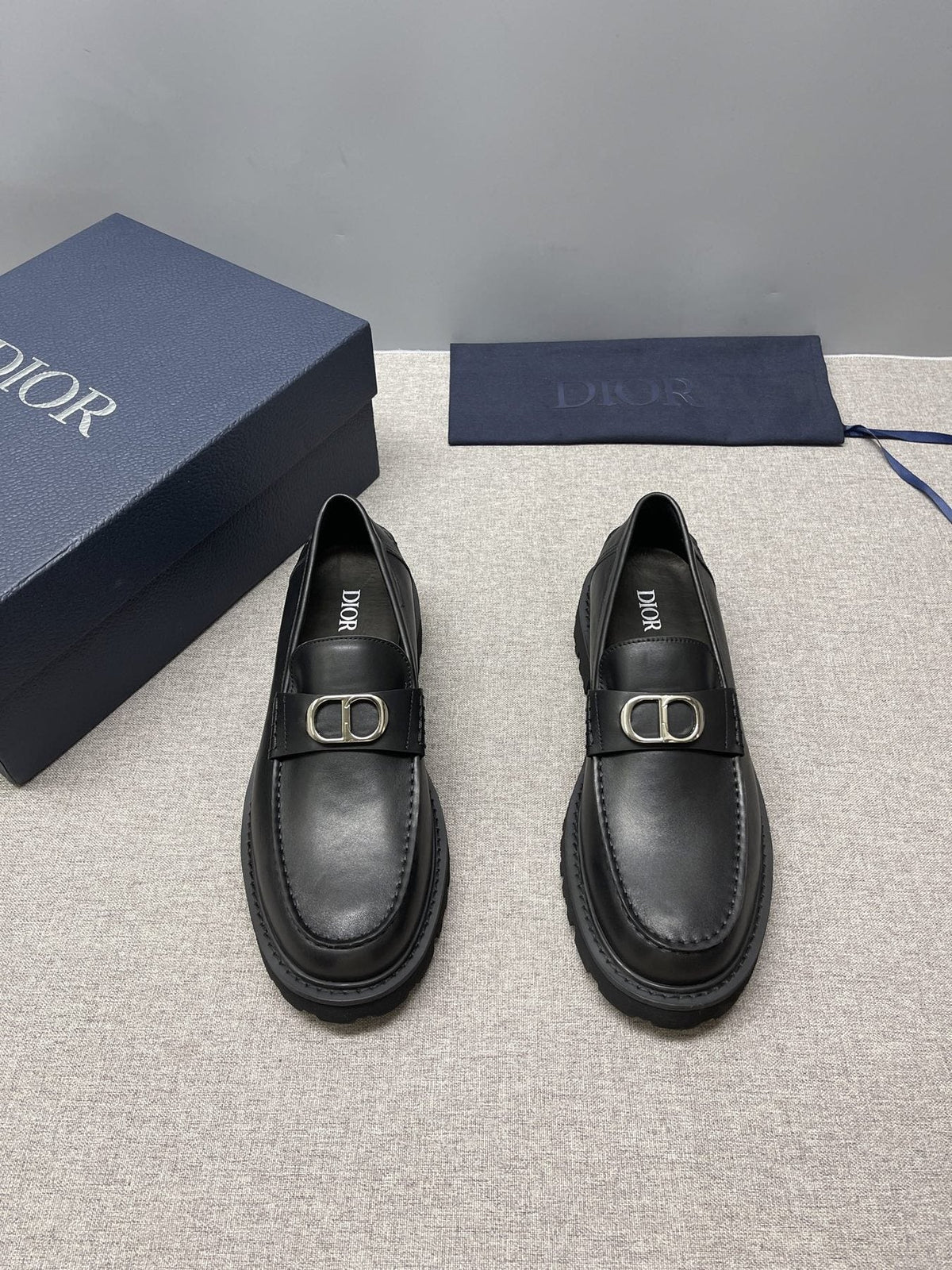 DIOR Black Double-Loop Slip-On Loafers — front
