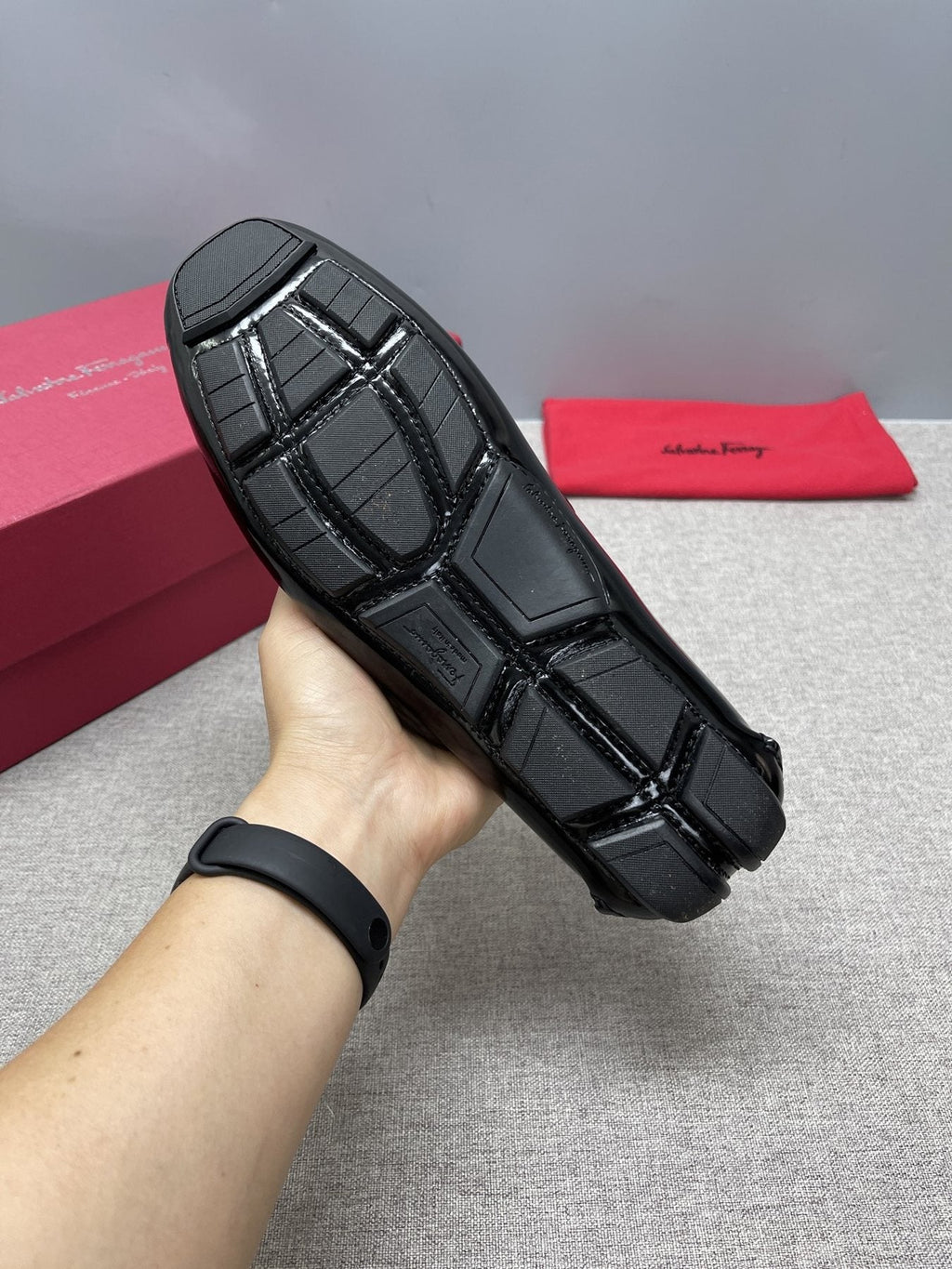 Ferragamo Black Buckle Driving Loafers — detail