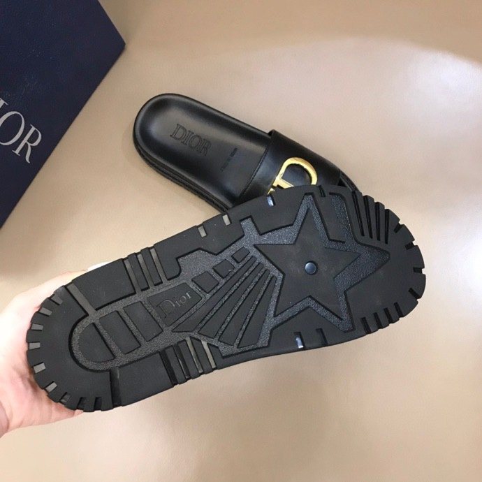 Dior Black Gold-Tone CD Slide Sandals — detail