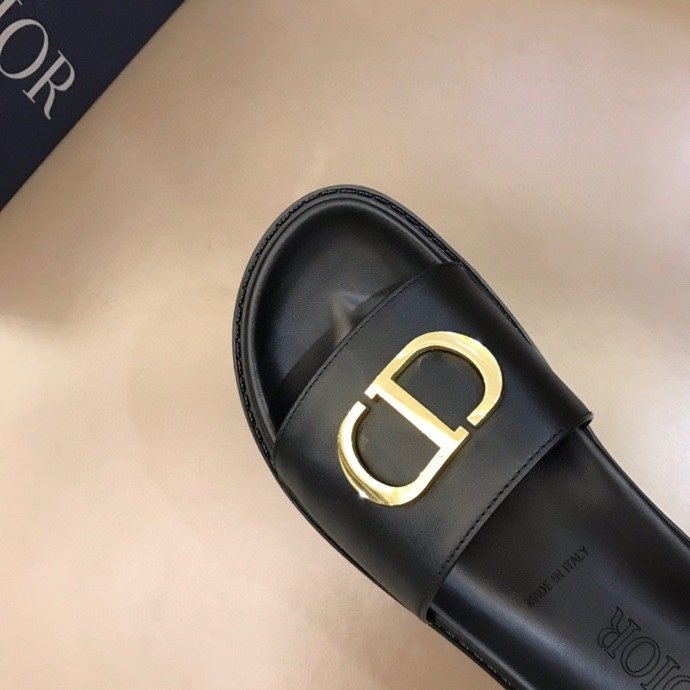 Dior Black Gold-Tone CD Slide Sandals — detail