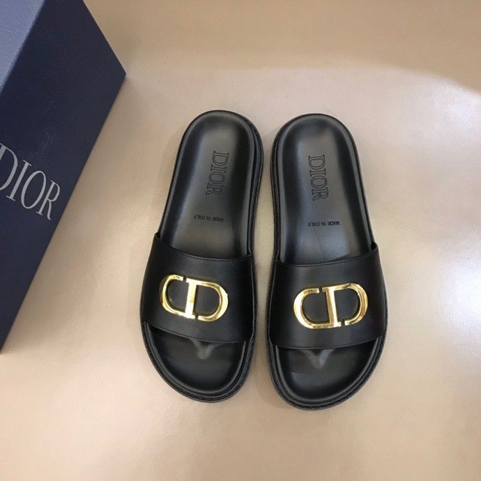 Dior Black Gold-Tone CD Slide Sandals — hero