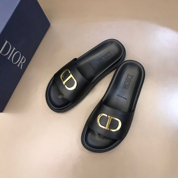 Dior Black Gold-Tone CD Slide Sandals — front