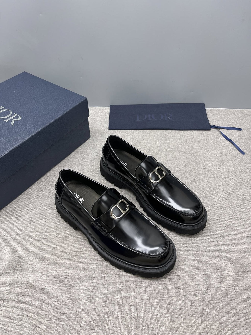 Dior Black Buckle Loafers — front