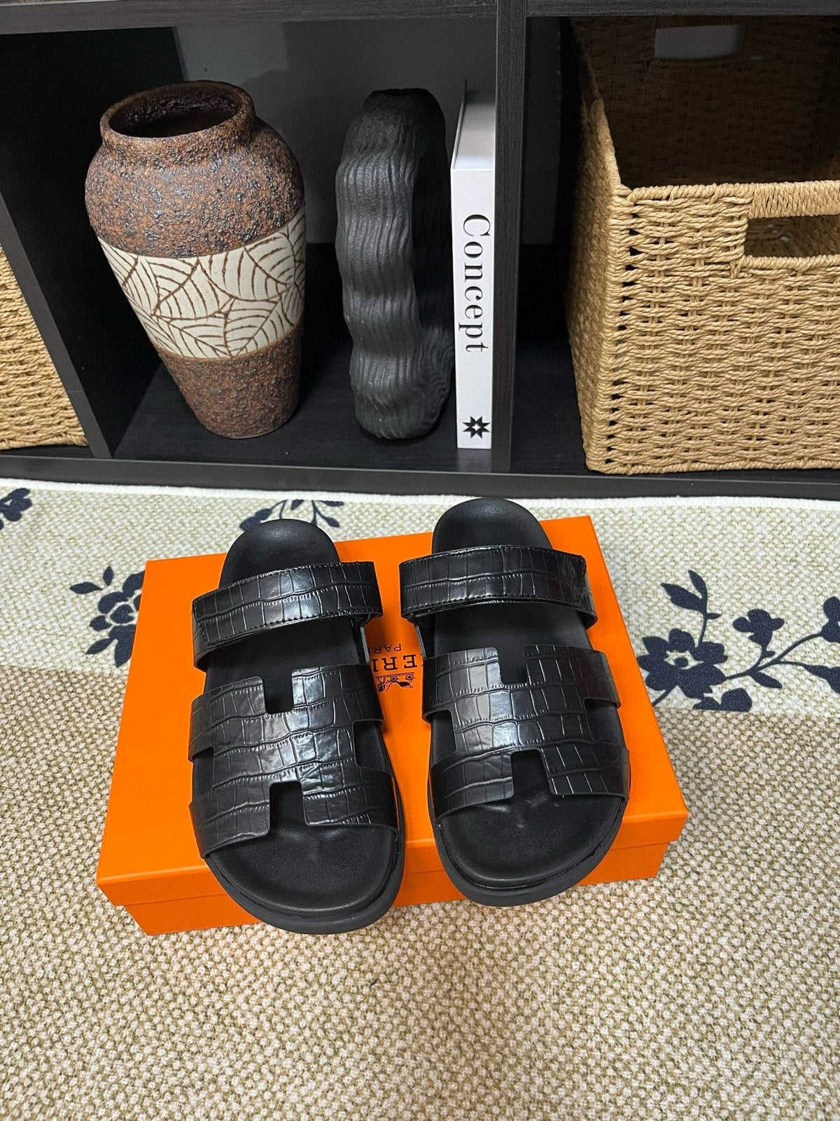 Hermes Kazimir Black Slide Sandals — hero