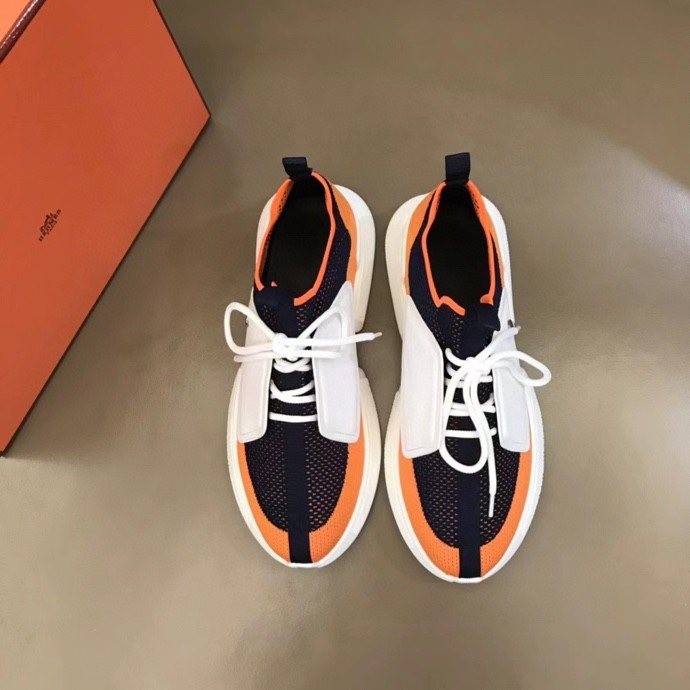 Black Orange & White Knit-Look Sneakers — front