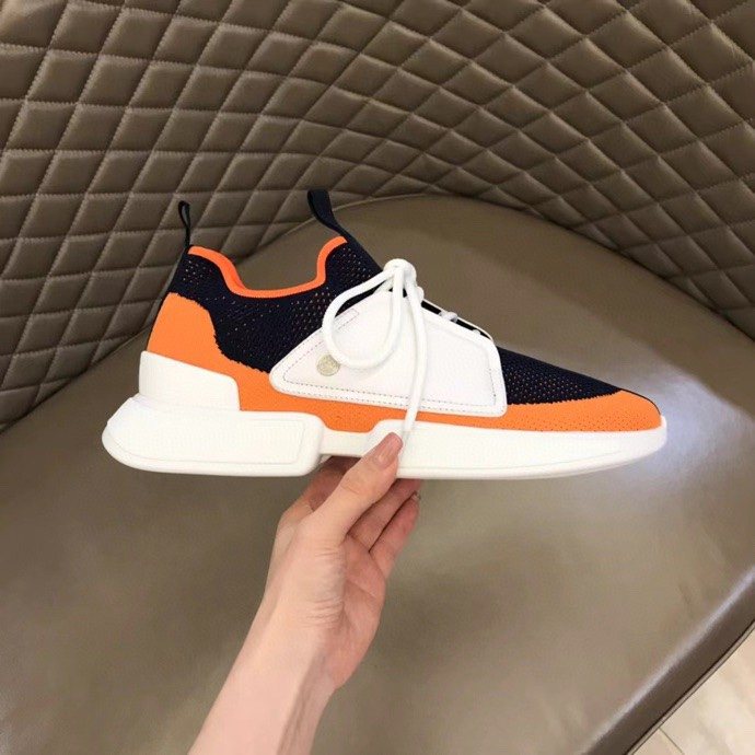 Black Orange & White Knit-Look Sneakers — side
