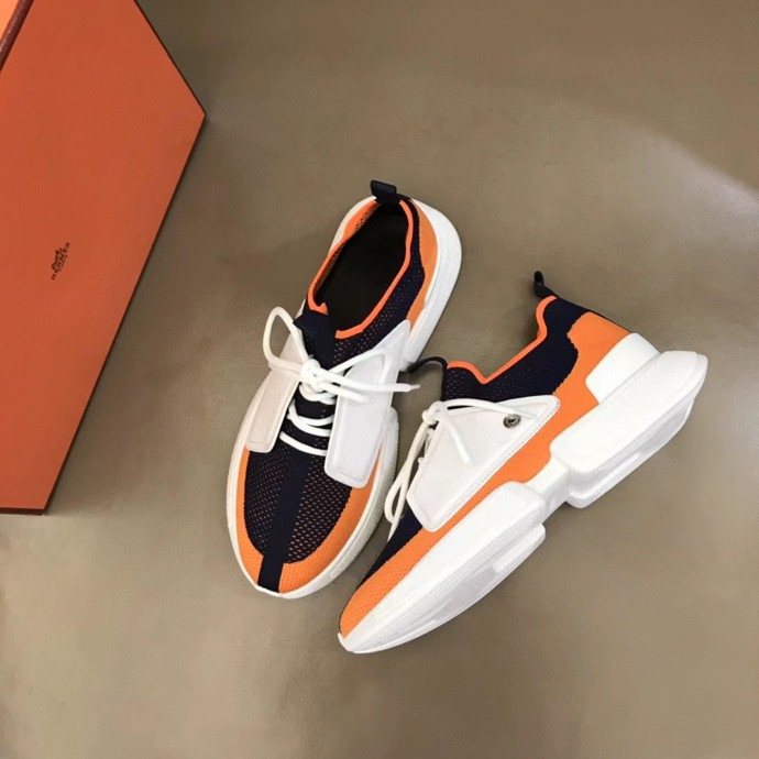Black Orange & White Knit-Look Sneakers — side