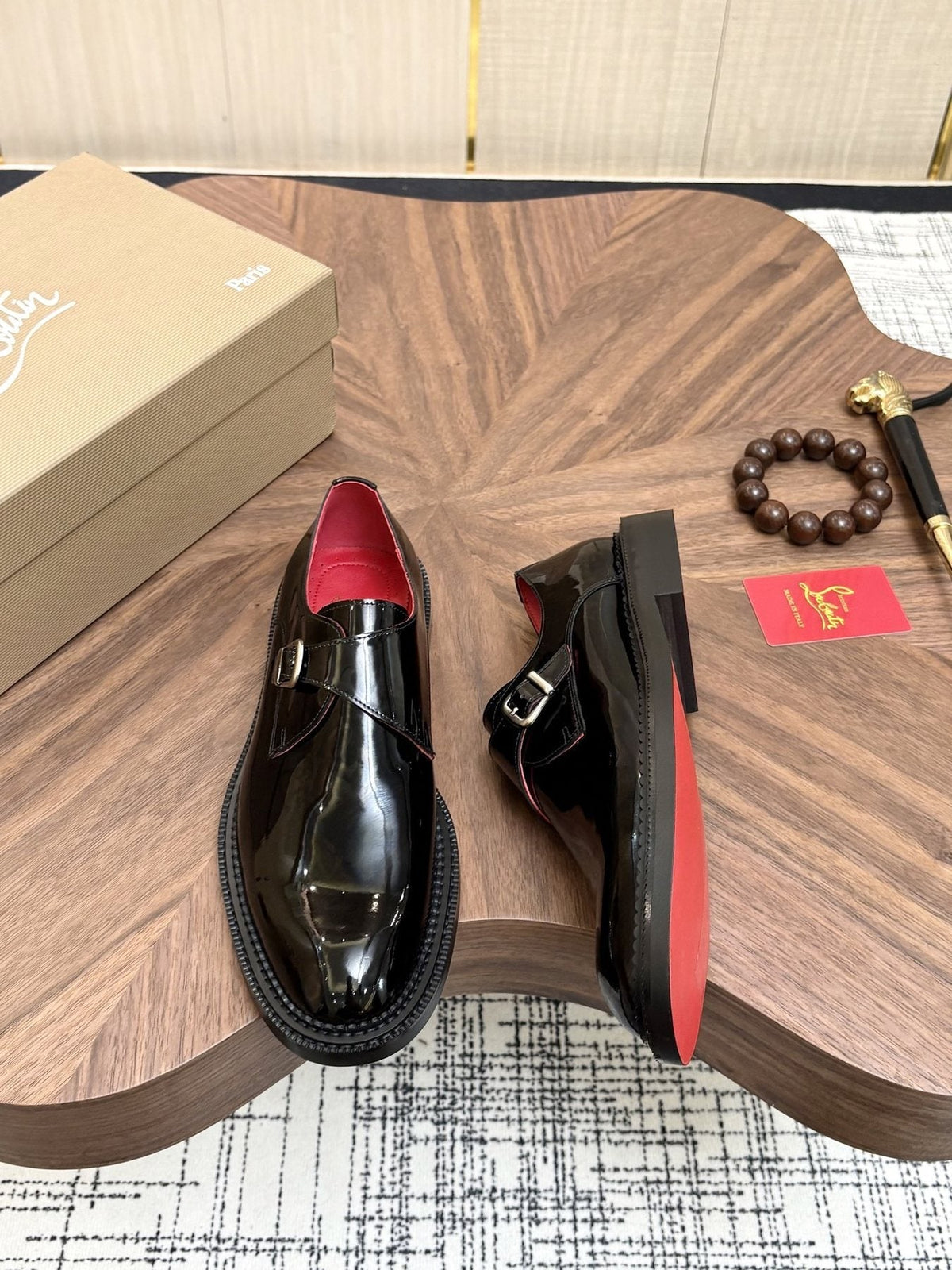 Black Glossy Buckle Dress Shoes — front