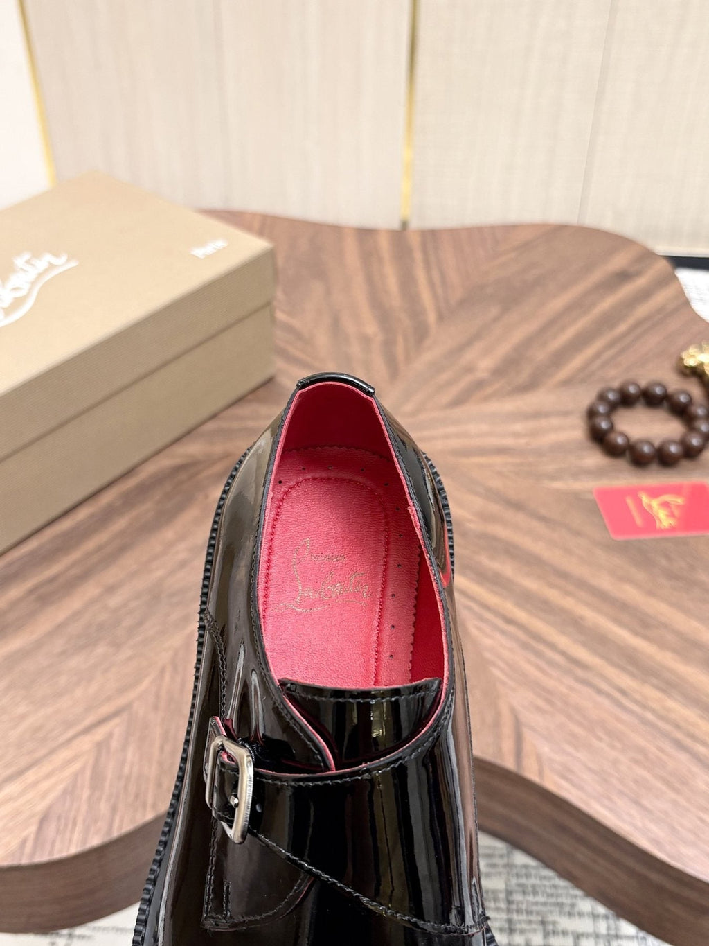 Black Glossy Buckle Dress Shoes — detail