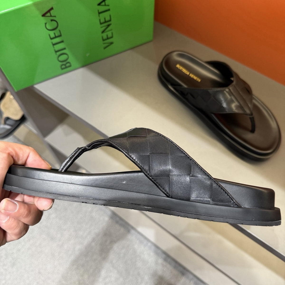 Bottega Veneta Black Woven Thong Sandals — side