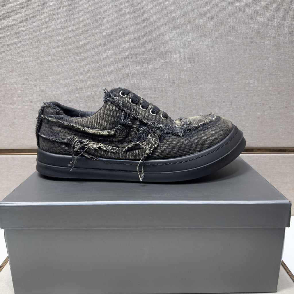 Black & Charcoal Distressed Low-Top Sneakers — side