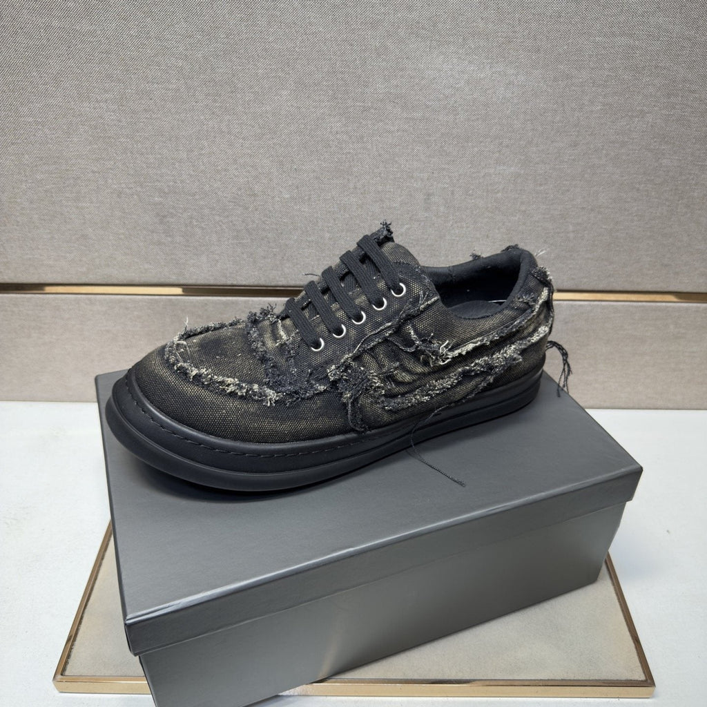 Black & Charcoal Distressed Low-Top Sneakers — front