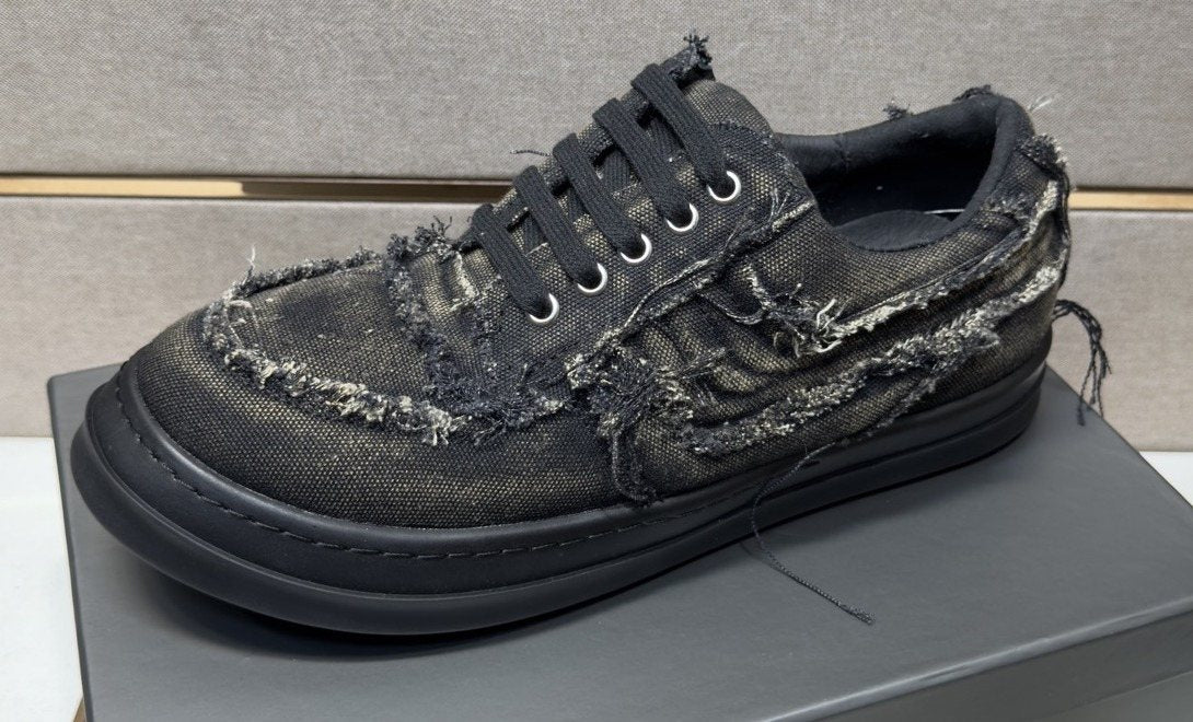 Black & Charcoal Distressed Low-Top Sneakers — hero