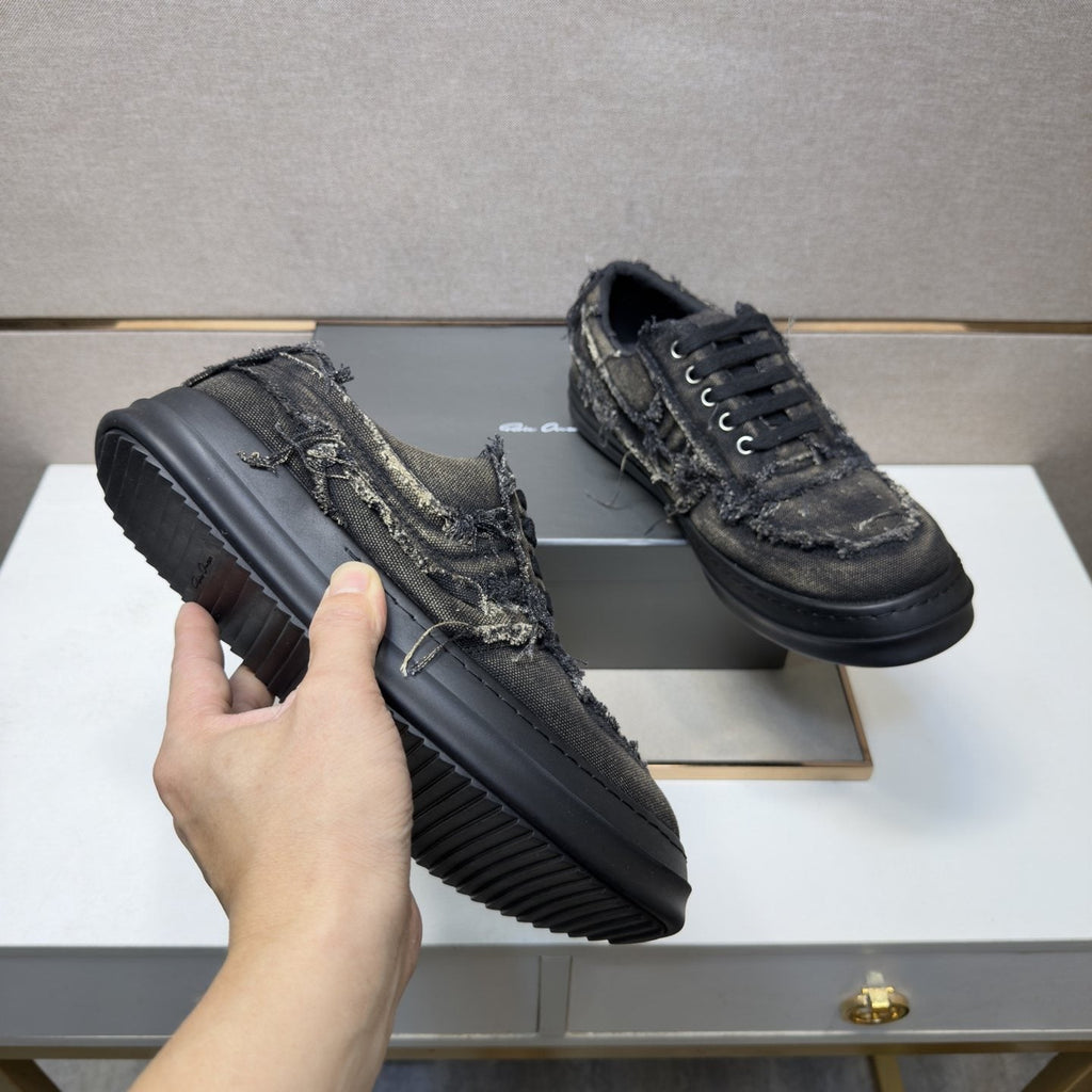 Black & Charcoal Distressed Low-Top Sneakers — detail