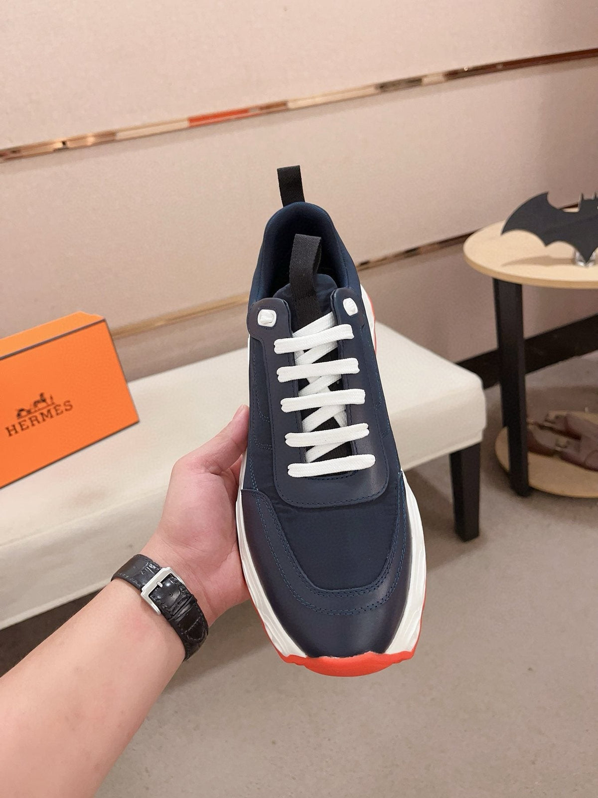 Hermès Navy & White Sneakers — front