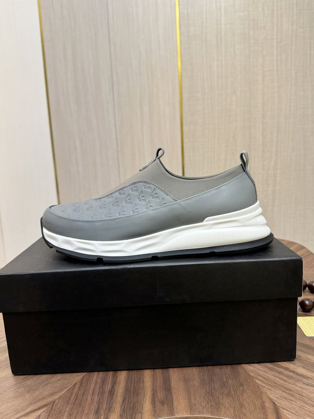 Emporio Armani Gray Slip-On Sneakers — side