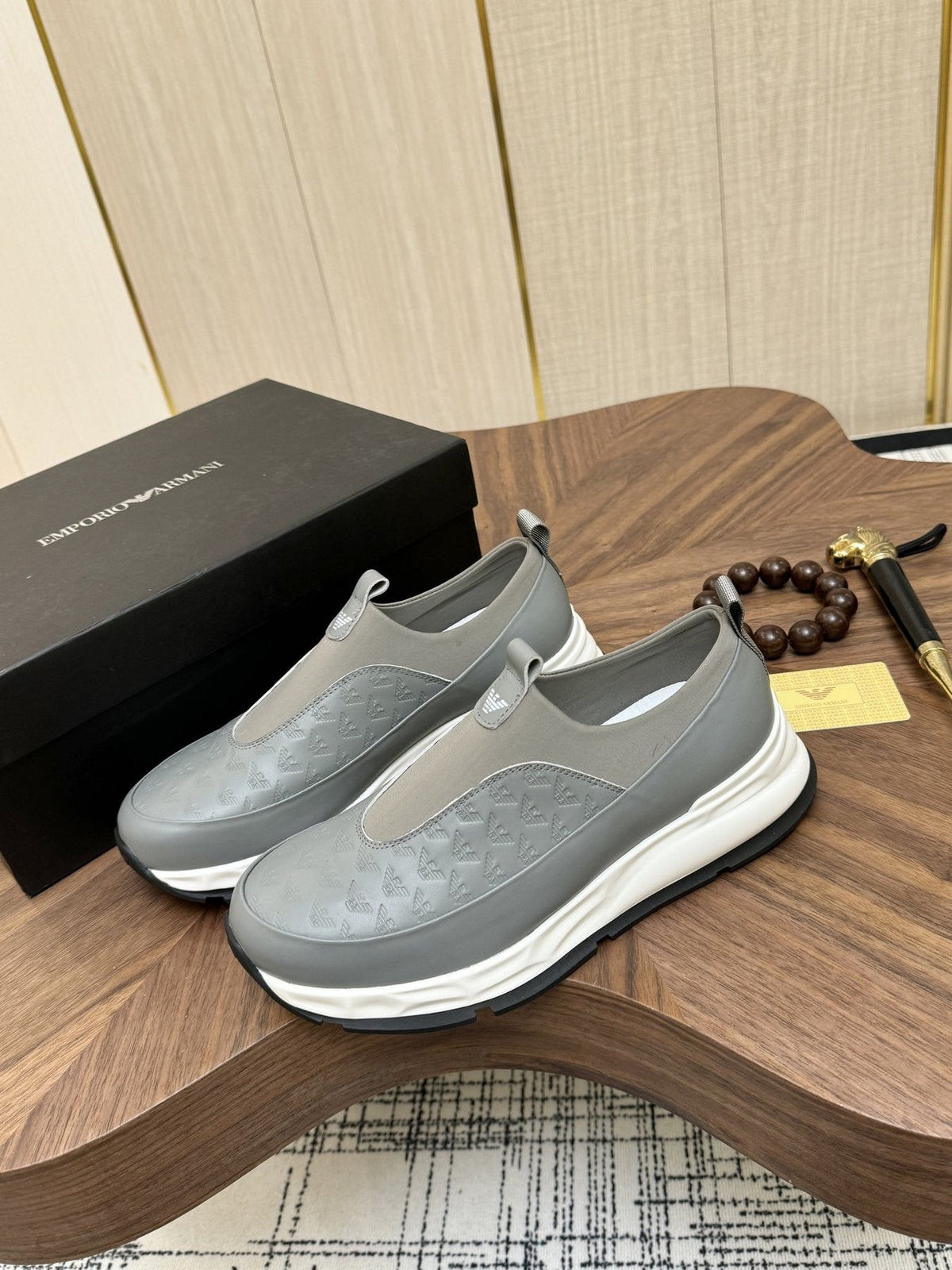 Emporio Armani Gray Slip-On Sneakers — side