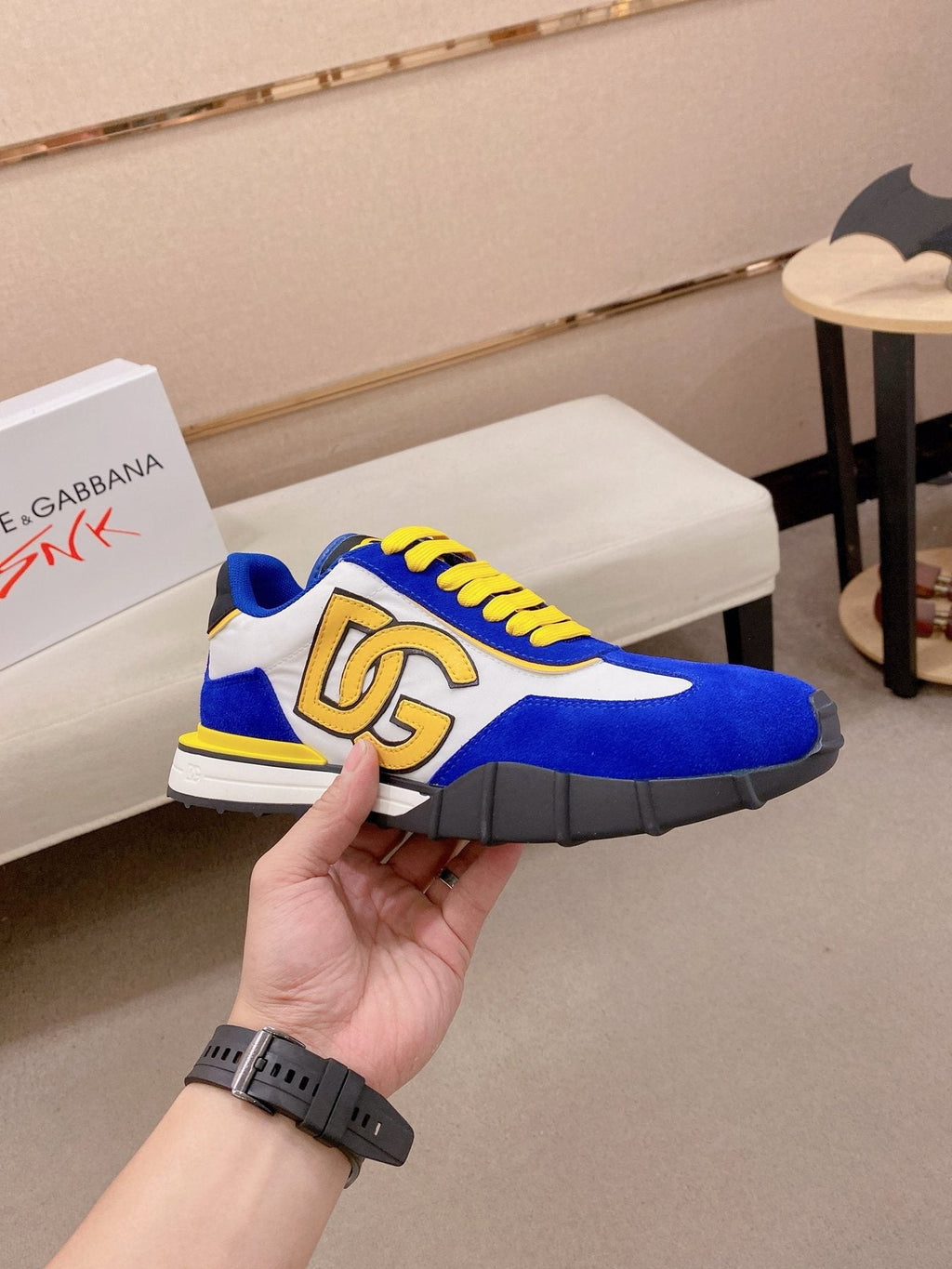 Dolce & Gabbana Blue and Yellow Sneakers — side