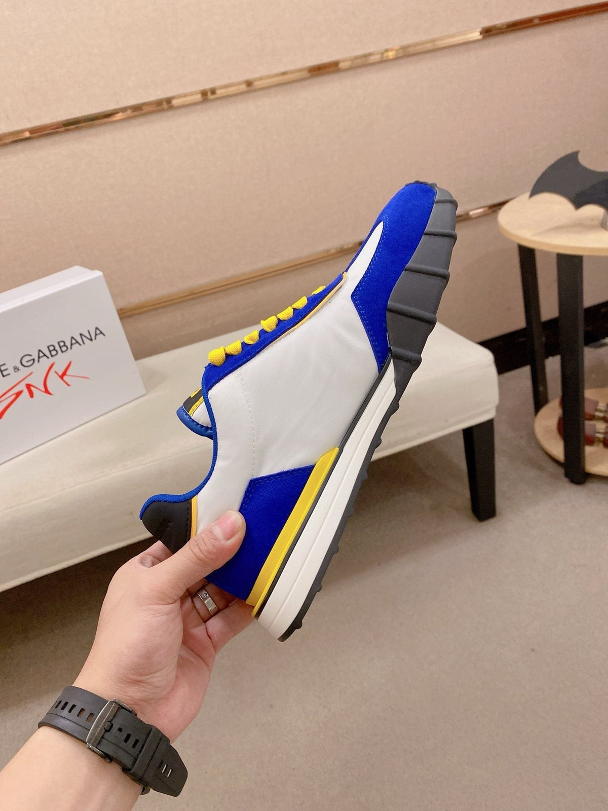 Dolce & Gabbana Blue and Yellow Sneakers — side