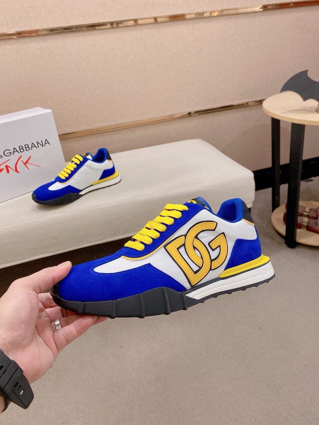 Dolce & Gabbana Blue and Yellow Sneakers — side