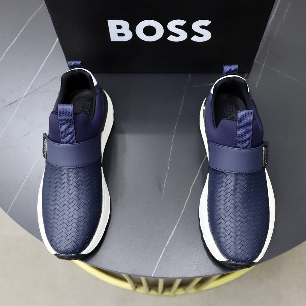 BOSS Navy Textured Slip-On Sneakers — hero