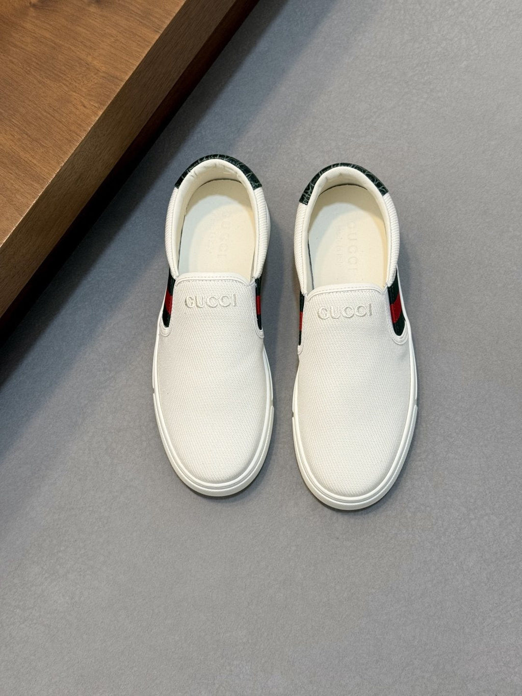 Gucci White Stripe Slip-On Sneakers — front