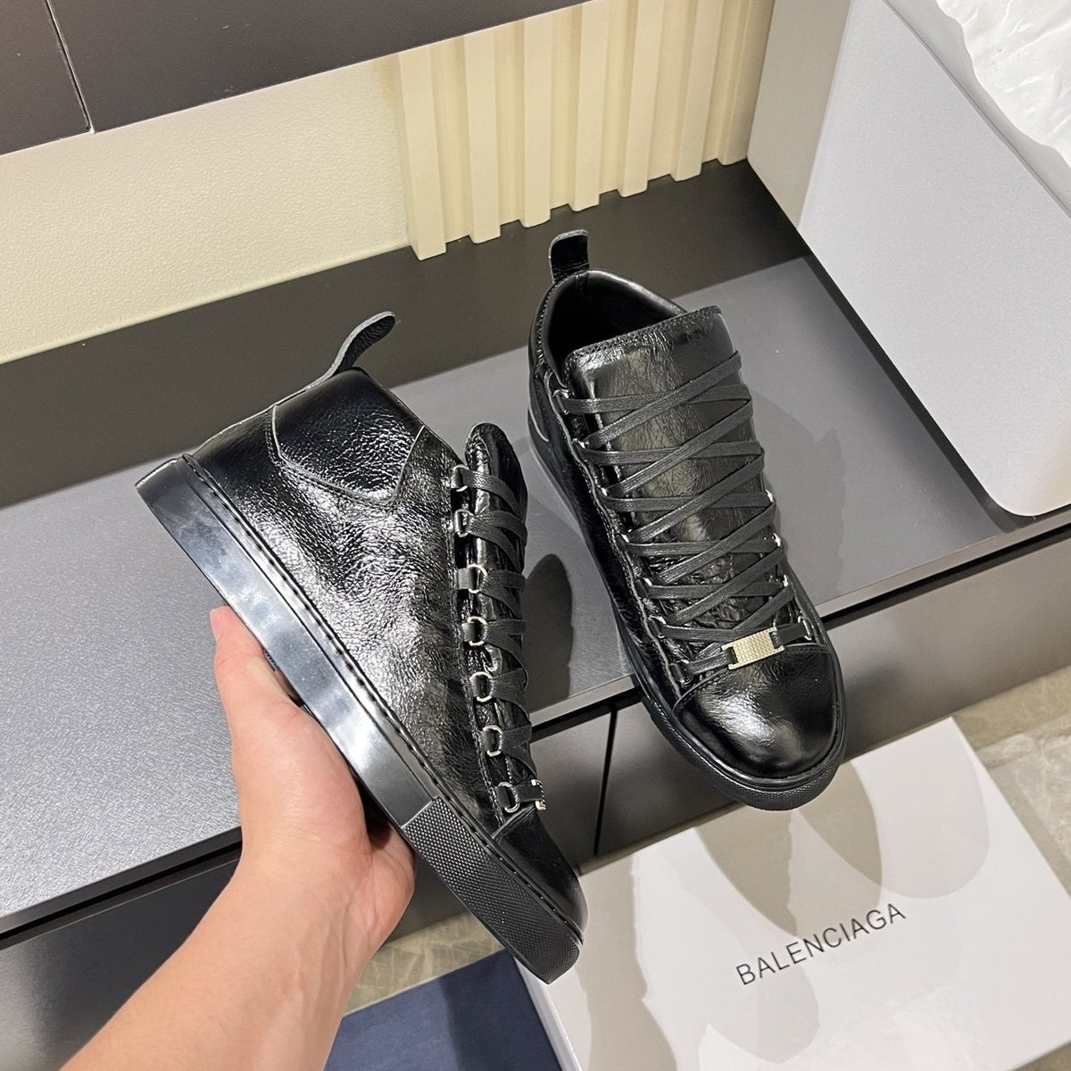 Balenciaga Black Textured High-Top Sneakers — model