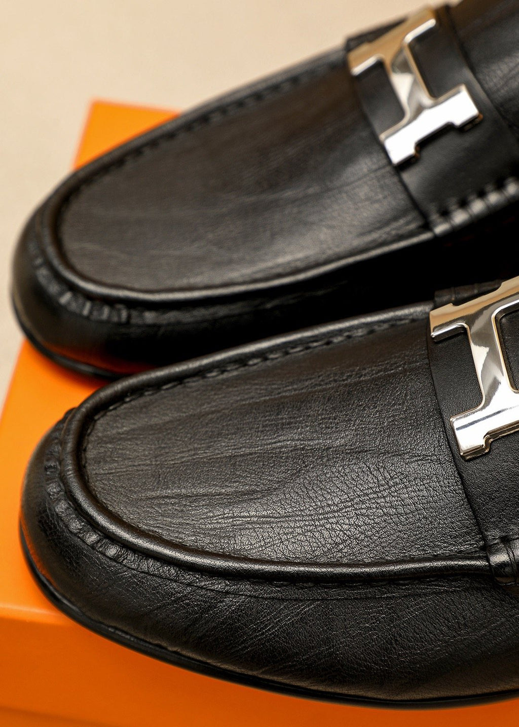 Hermès Black H-Hardware Loafers — detail
