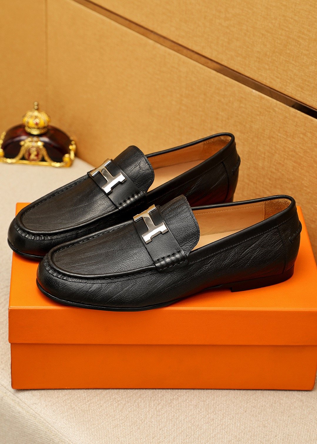 Hermès Black H-Hardware Loafers — front