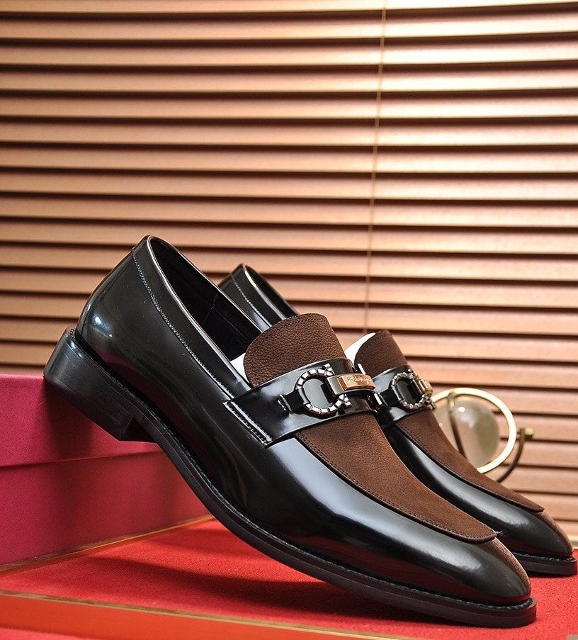 Ferragamo Black & Brown Metal Bit Loafers — hero