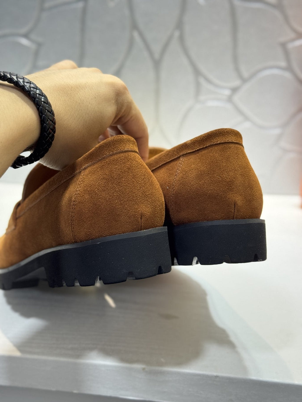 Hermès Brown Leather Lug-Sole Loafers — back