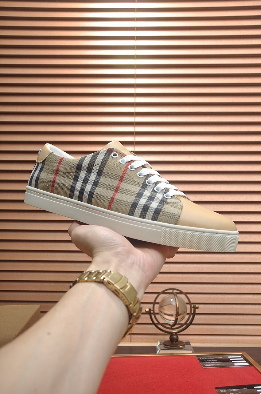 Burberry Beige Plaid Low-Top Sneakers — side