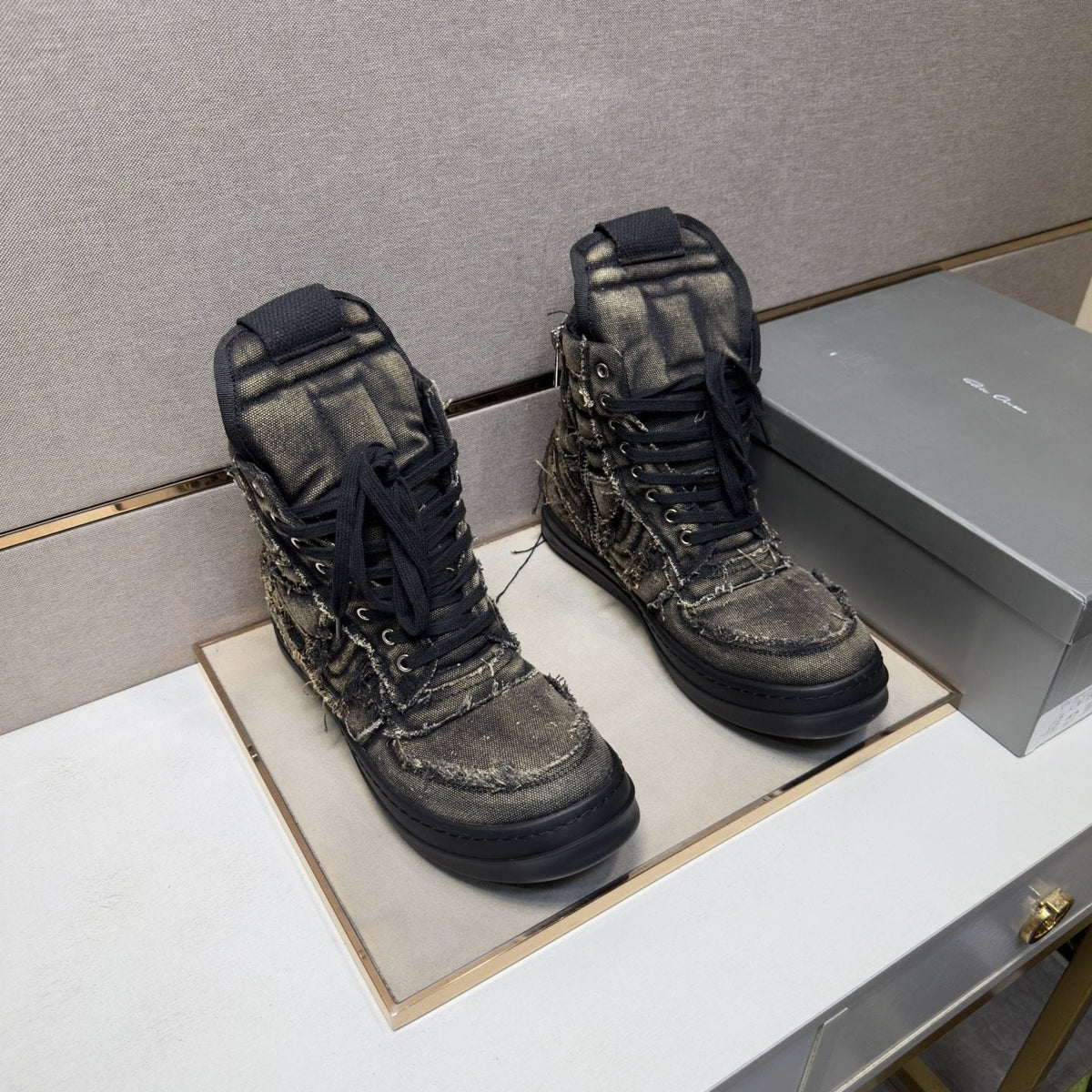 Charcoal Gray and Black High-Top Sneakers — hero