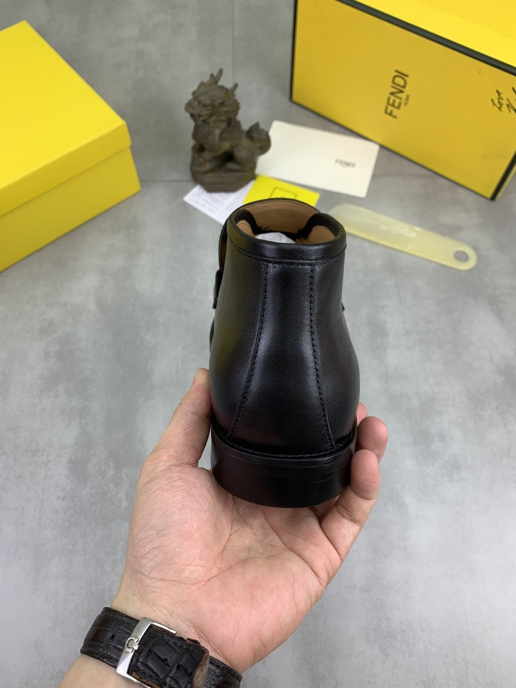 Fendi Black Gold-Tone Detail Ankle Boots — back